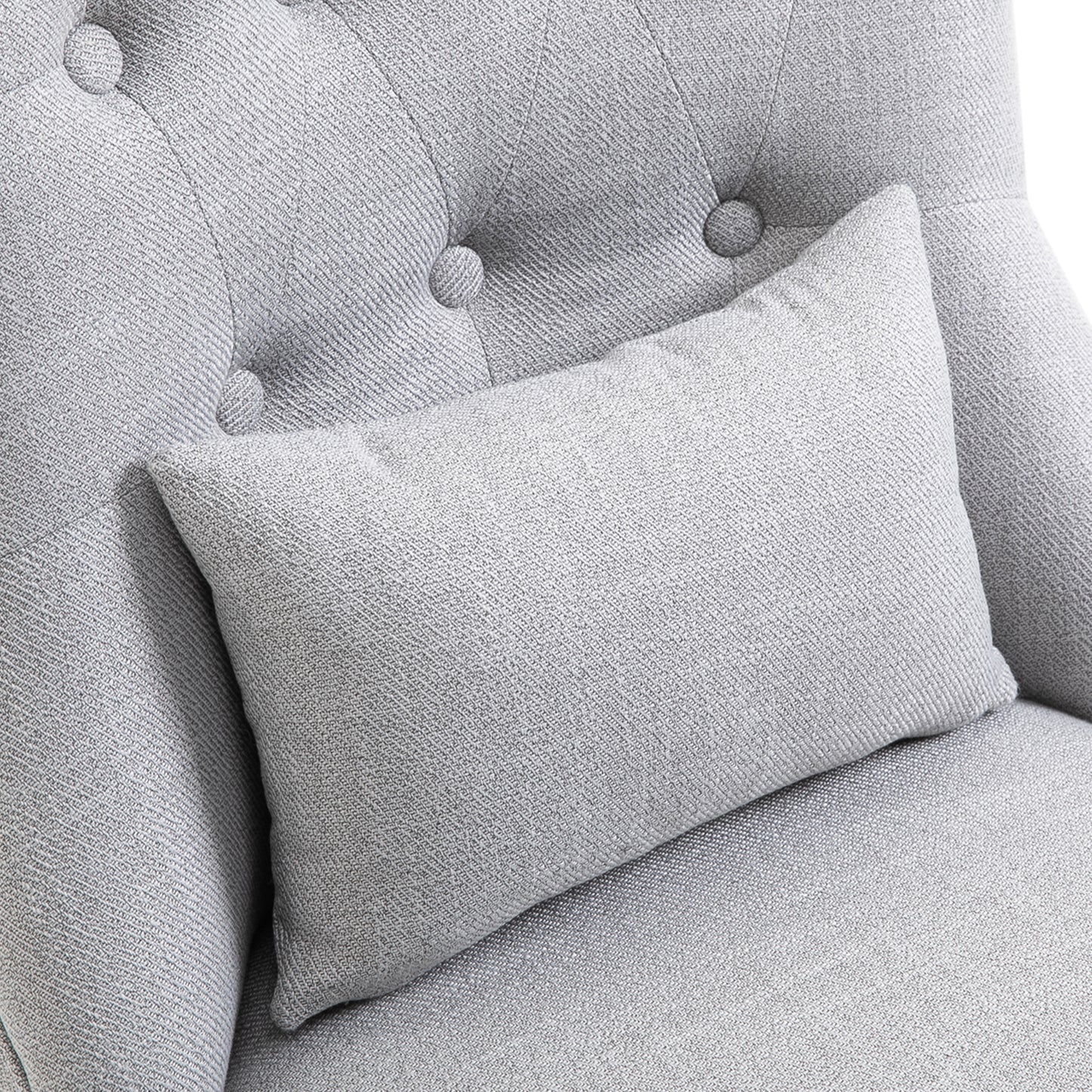 Fabric Single Sofa Upholstered with Pillow Wood Leg Grey