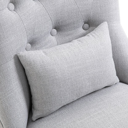 Fabric Single Sofa Upholstered with Pillow Wood Leg Grey