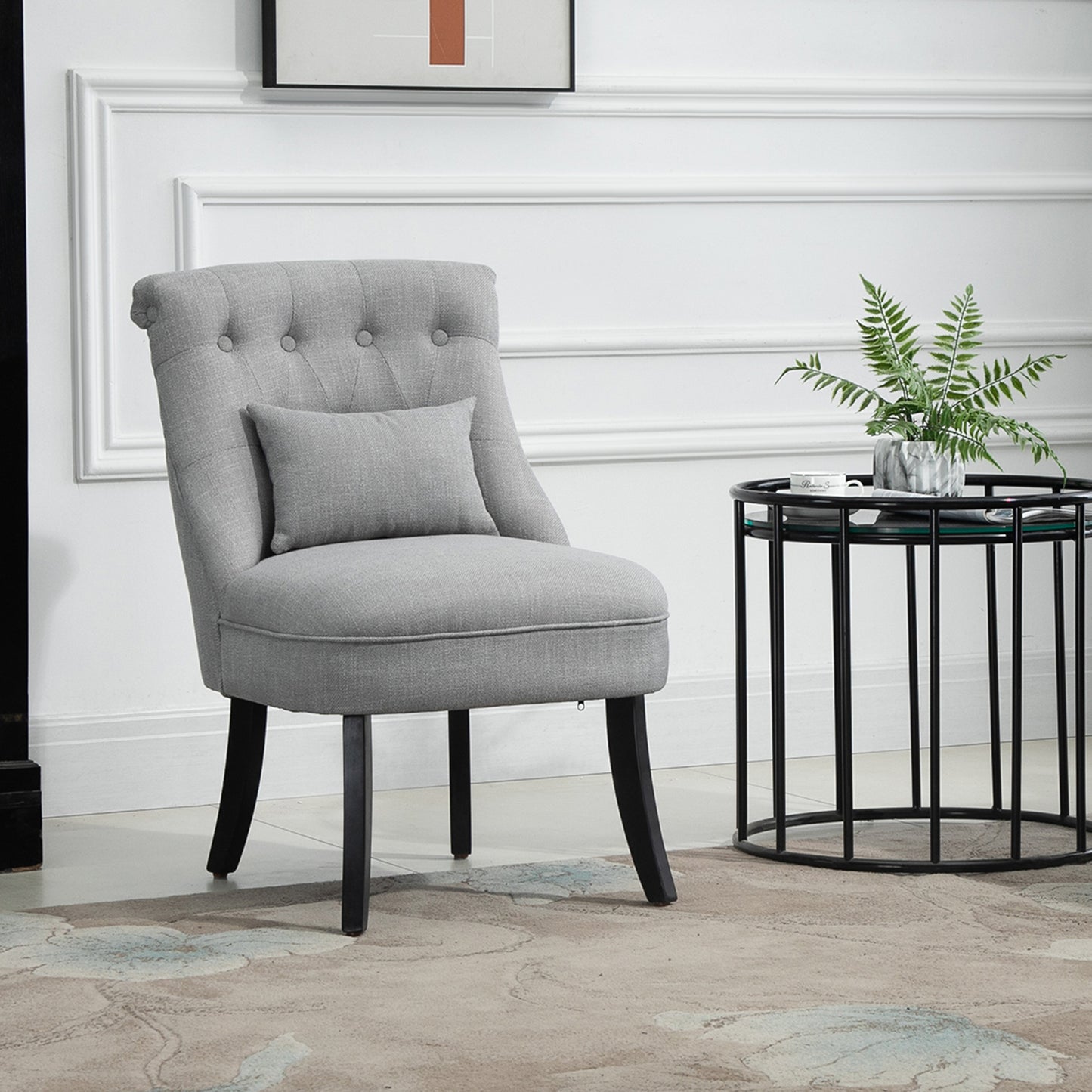 Fabric Single Sofa Upholstered with Pillow Wood Leg Grey