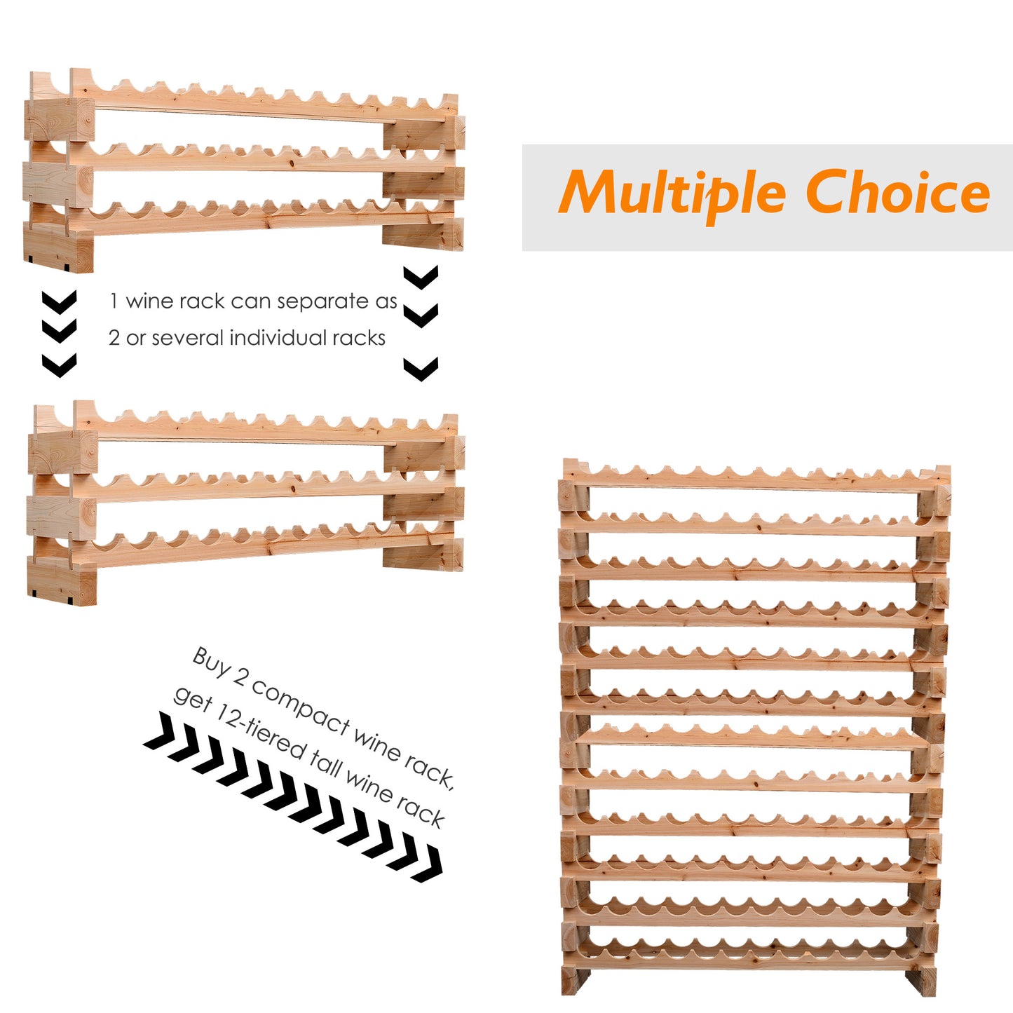 72 Bottle Shelf Wine Rack Holder Standing Holds Storage Pine Wood Cellar