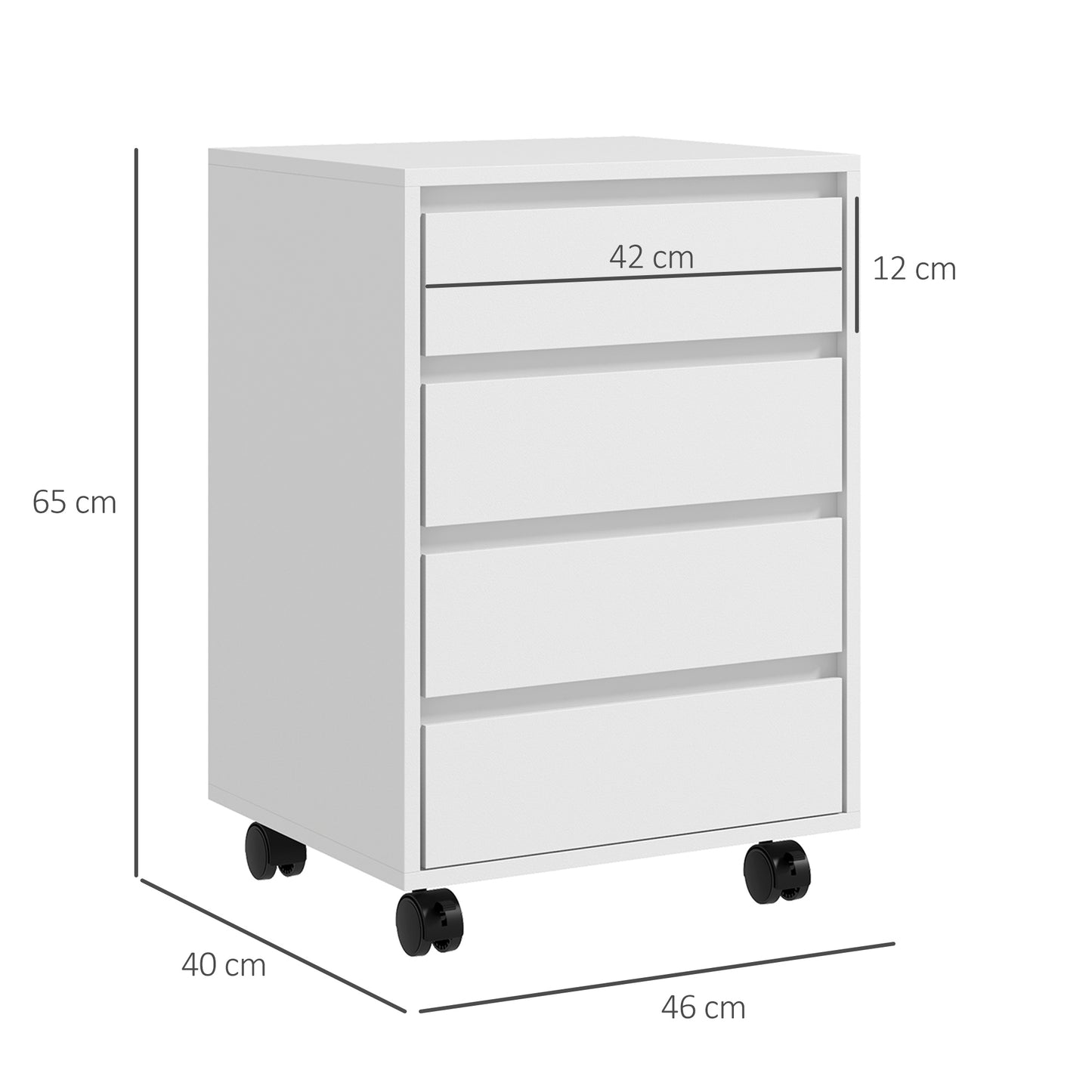 Mobile Vertical Filing Cabinet with 4 Drawers for Home Office, White