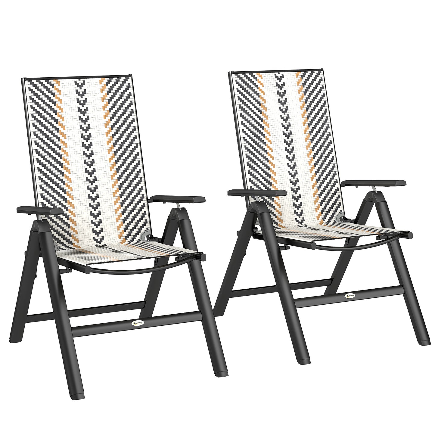 2PCs Rattan Folding Chair w/ 5-Position Adjustable Backrest, Black