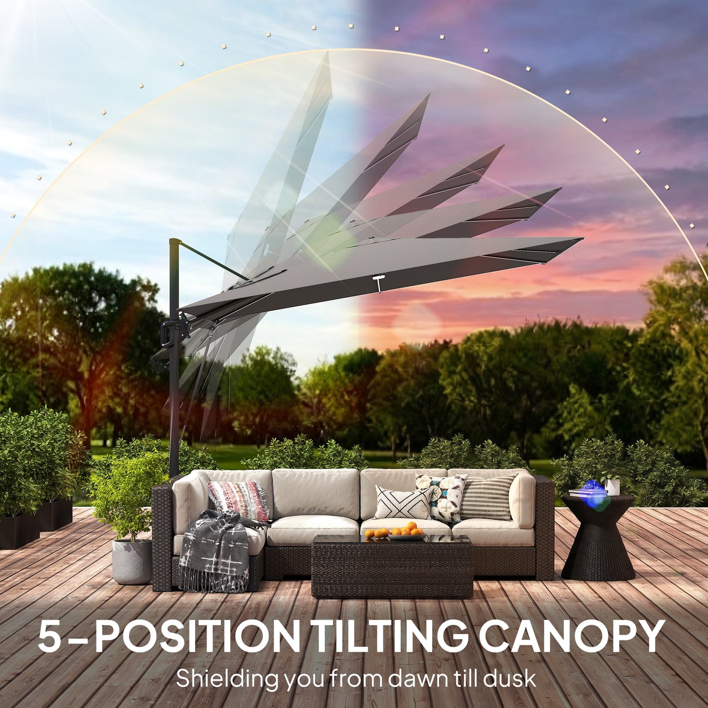 3 x 3 m Garden Cantilever Parasol w/ Light, Cover, Wind Protection