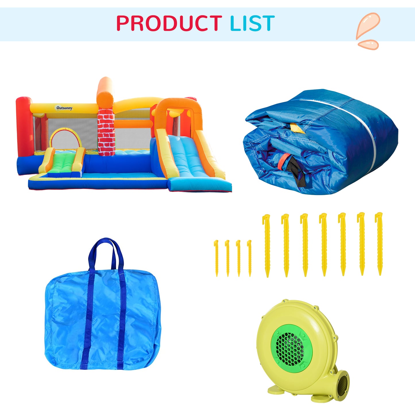 4 in 1 Kids Bounce Castle Extra Large Double Slides & Trampoline Design Inflatable House Pool Climbing Wall for Kids Age 3-8, 3.8x3.7x2.3m