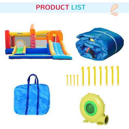 4 in 1 Kids Bounce Castle Extra Large Double Slides & Trampoline Design Inflatable House Pool Climbing Wall for Kids Age 3-8, 3.8x3.7x2.3m