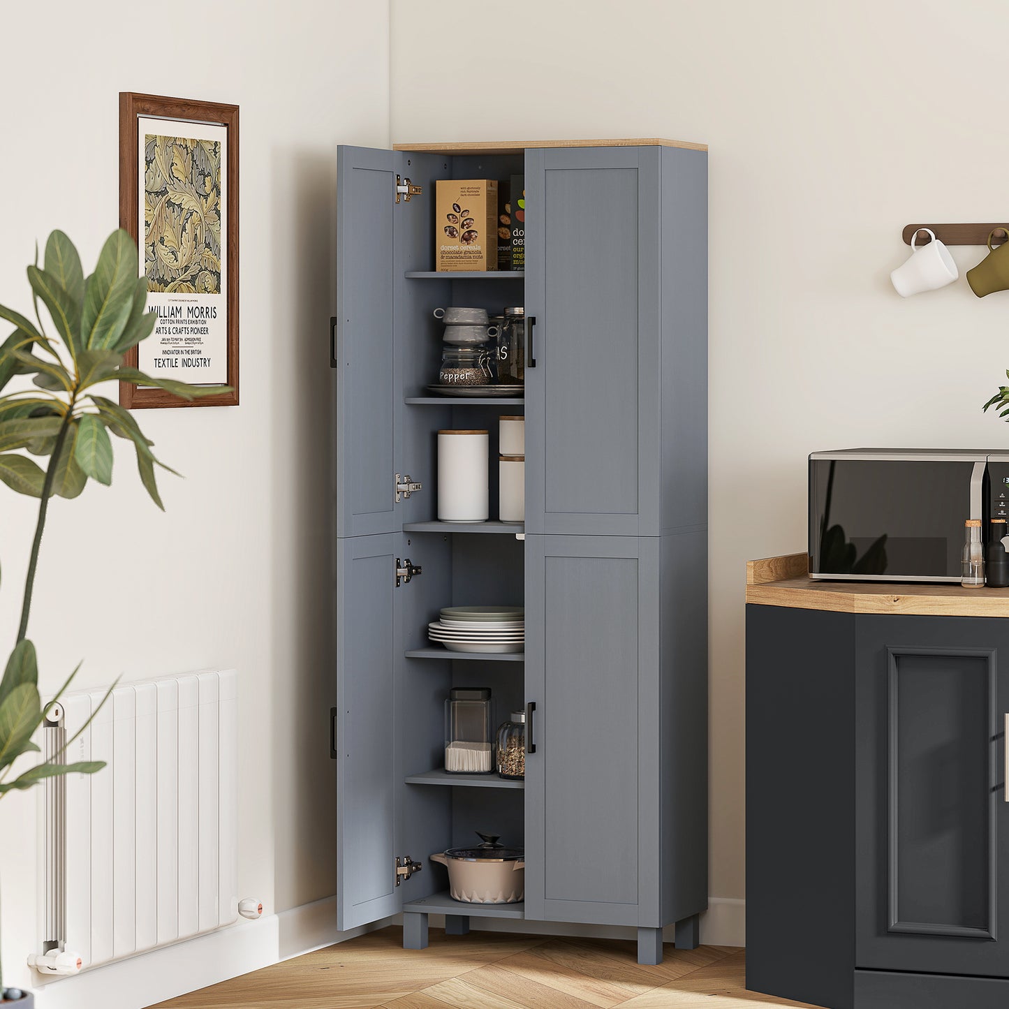 Modern Kitchen Cupboard Storage Cabinet with 4 Shelves, Grey