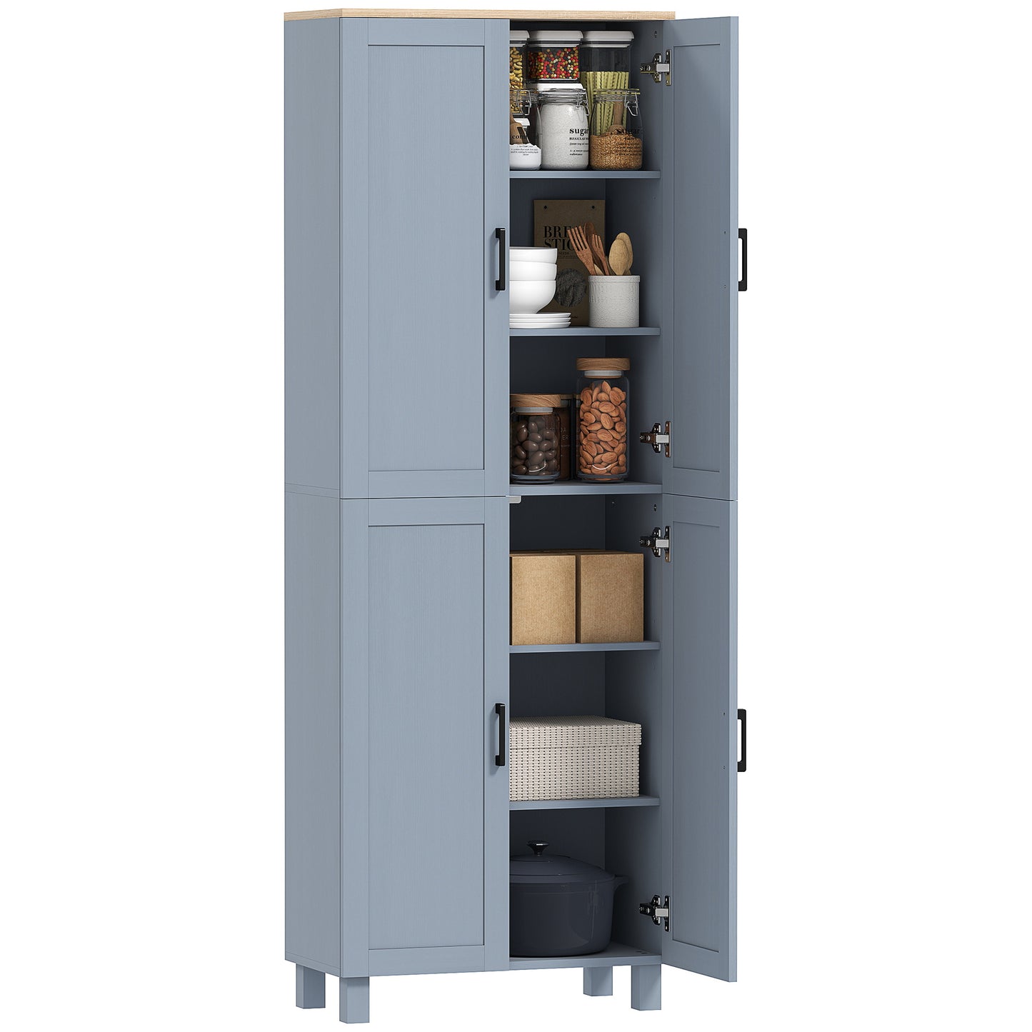 Modern Kitchen Cupboard Storage Cabinet with 4 Shelves, Grey