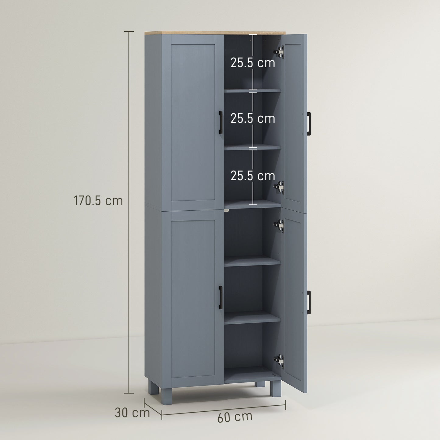 Modern Kitchen Cupboard Storage Cabinet with 4 Shelves, Grey