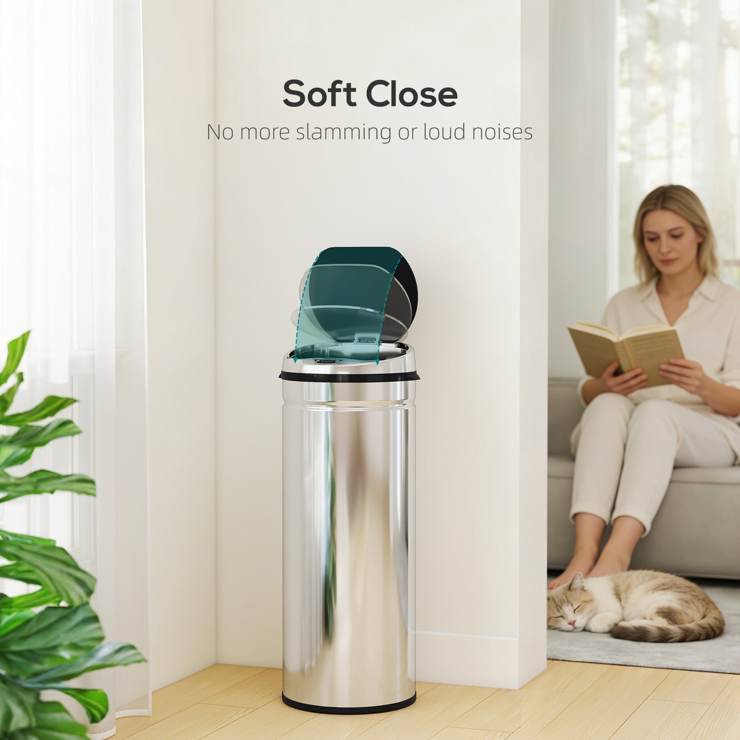 50L Sensor Bin, Stainless Steel Kitchen Bin with Automatic Close