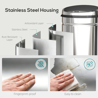 50L Sensor Bin, Stainless Steel Kitchen Bin with Automatic Close