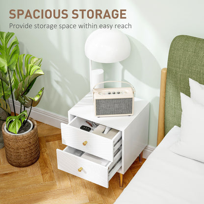 Modern Bedside Table with Drawer, Side Table with Metal Legs, White