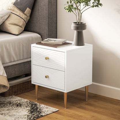 Modern Bedside Table with Drawer, Side Table with Metal Legs, White