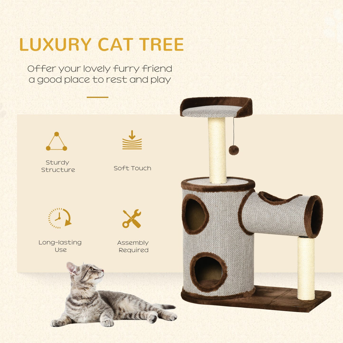 Cat Tree Tower Activity Centre w/ Cat House, Bed, Sisal Post, Hanging Toy