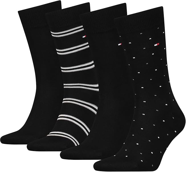 Tommy Hilfiger Men’s Crew Socks Gift Set – 4 Pairs of Breathable Cotton Socks with Signature Logo