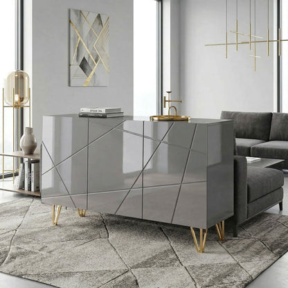 Storage Cabinet, Sideboard with Adjustable Shelves, High Gloss Grey
