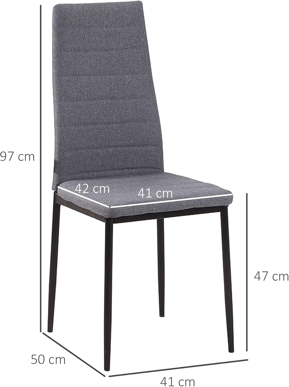 High Back Dining Chairs Modern Upholstered Linen-Touch Fabric Accent Chairs with Metal Legs for Kitchen, Set of 4, Grey