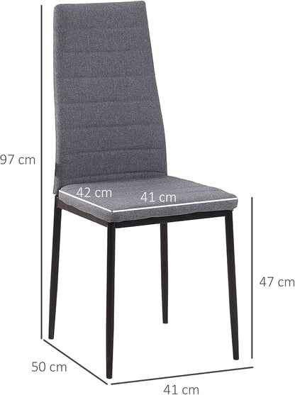 High Back Dining Chairs Modern Upholstered Linen-Touch Fabric Accent Chairs with Metal Legs for Kitchen, Set of 4, Grey