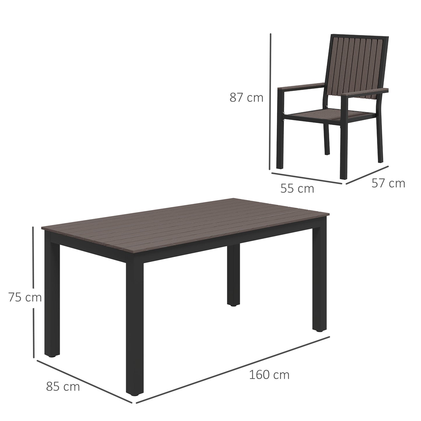6 Seater Aluminium Garden Dining Set with Stackable Chairs, Brown