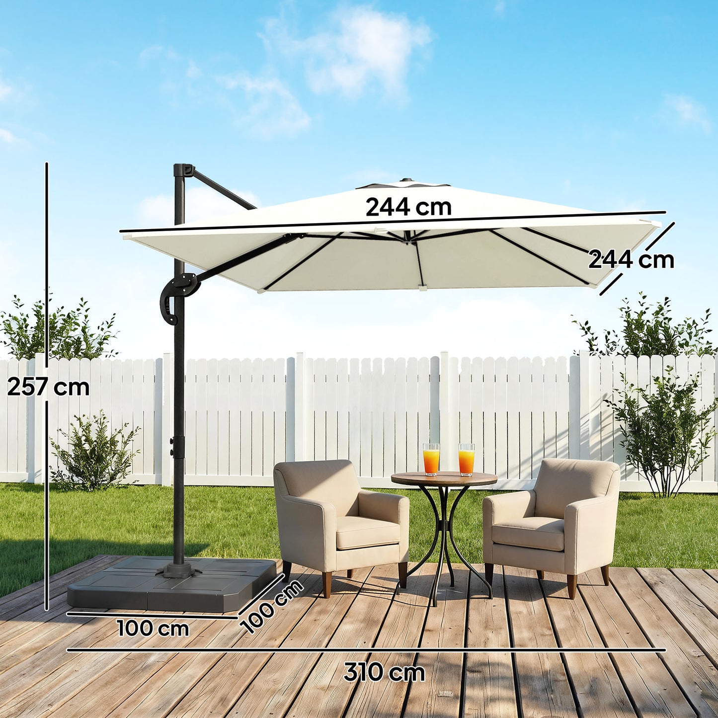 2.4 x 2.4 m Cantilever Parasol w/ Umbrella Weights, Cream White