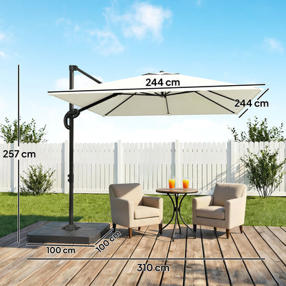 2.4 x 2.4 m Cantilever Parasol w/ Umbrella Weights, Cream White
