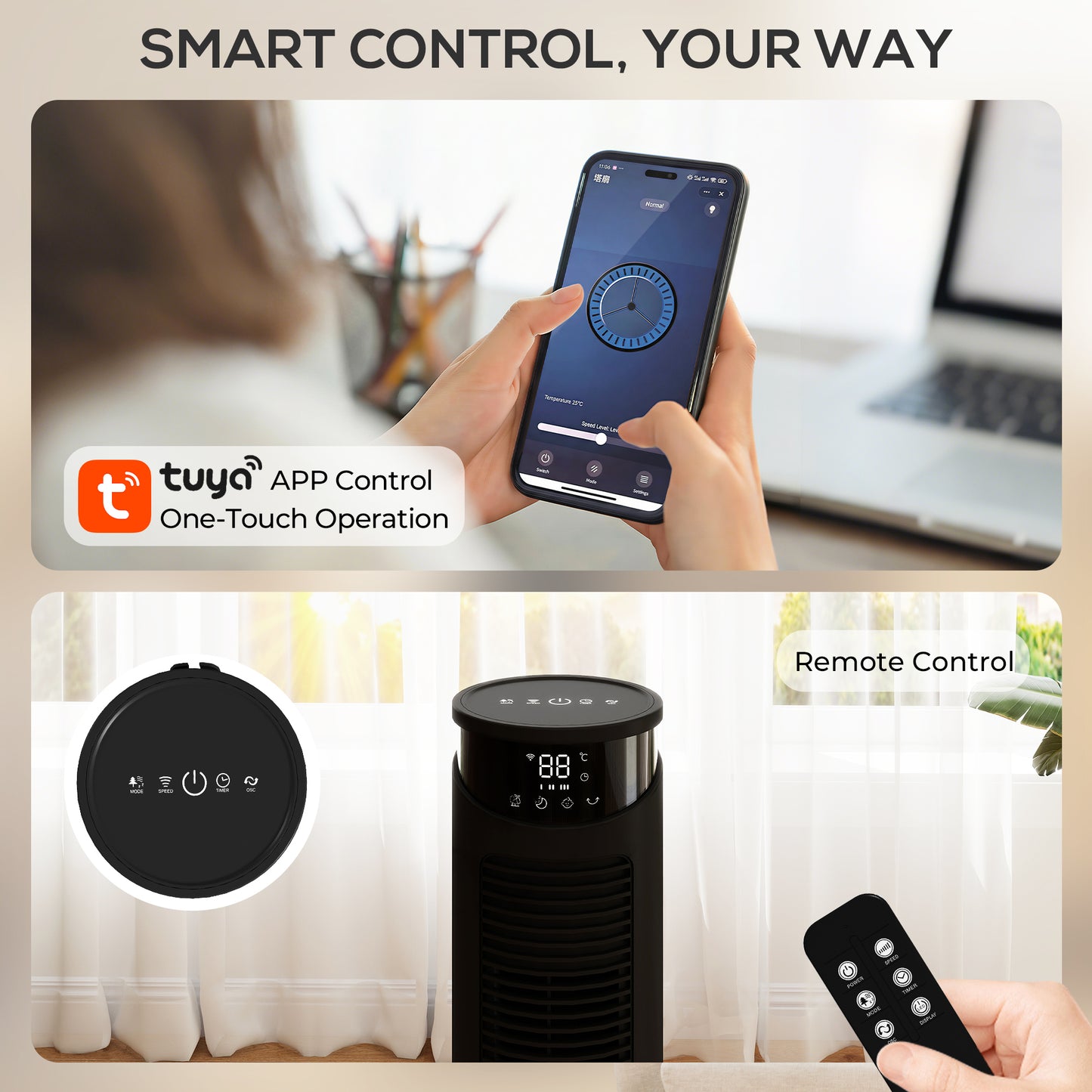Tower Fan with WiFi Control 116 cm Black