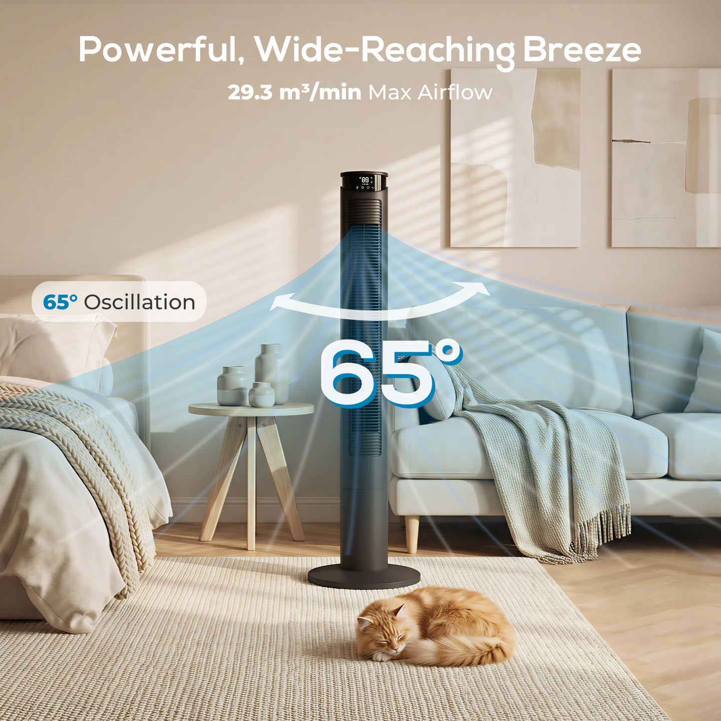 Tower Fan with WiFi Control 116 cm Black