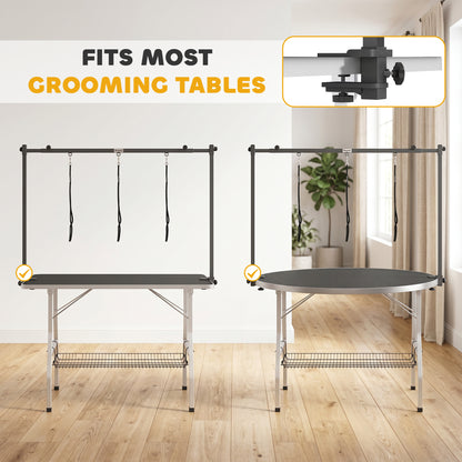 Dog Grooming Arm with Clamp H-Shape, Adjustable Dog Grooming Table Arm with 3 Loop Nooses for Large and Medium Pets, Adjustable Height 0-84 cm, Black