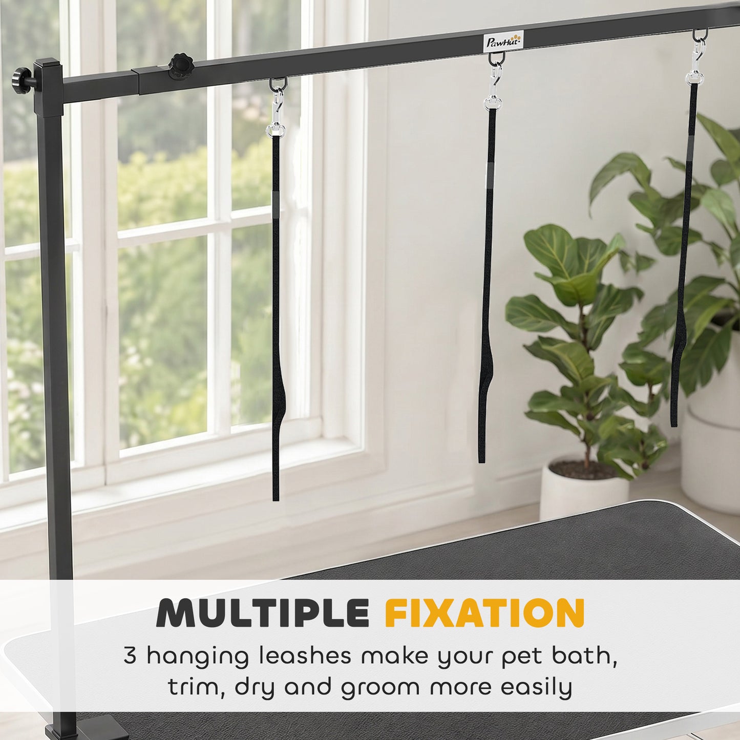 Dog Grooming Arm with Clamp H-Shape, Adjustable Dog Grooming Table Arm with 3 Loop Nooses for Large and Medium Pets, Adjustable Height 0-84 cm, Black
