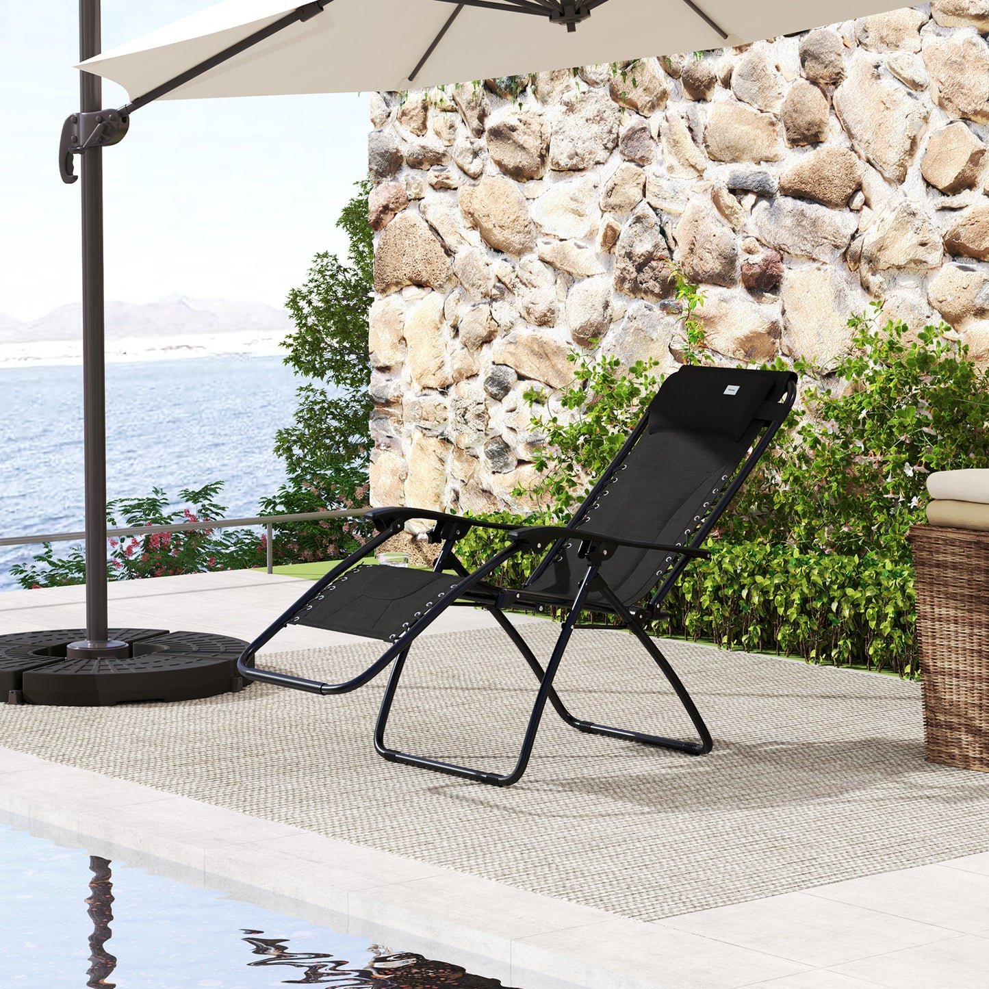 Zero Gravity Lounger Folding Recliner Chair w/ Cup Holder Black