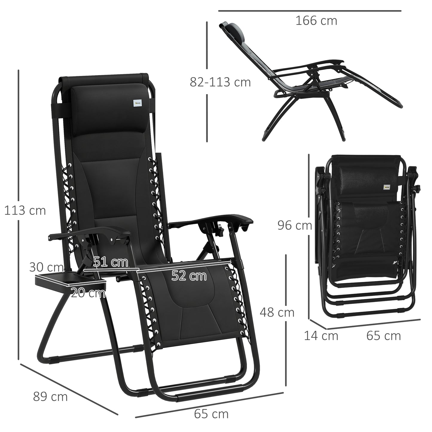 Zero Gravity Lounger Folding Recliner Chair w/ Cup Holder Black