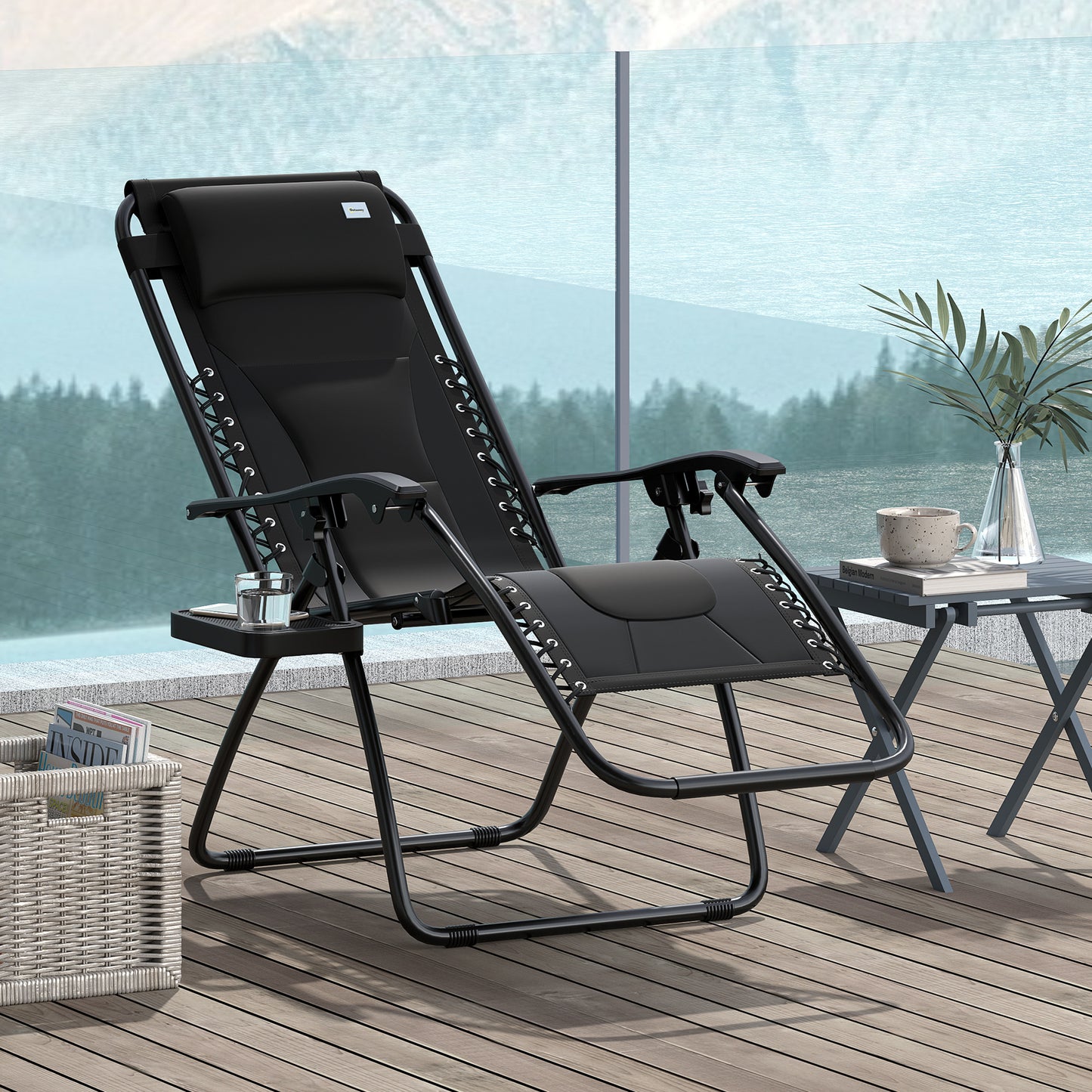 Zero Gravity Lounger Folding Recliner Chair w/ Cup Holder Black