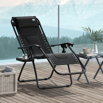 Zero Gravity Lounger Folding Recliner Chair w/ Cup Holder Black