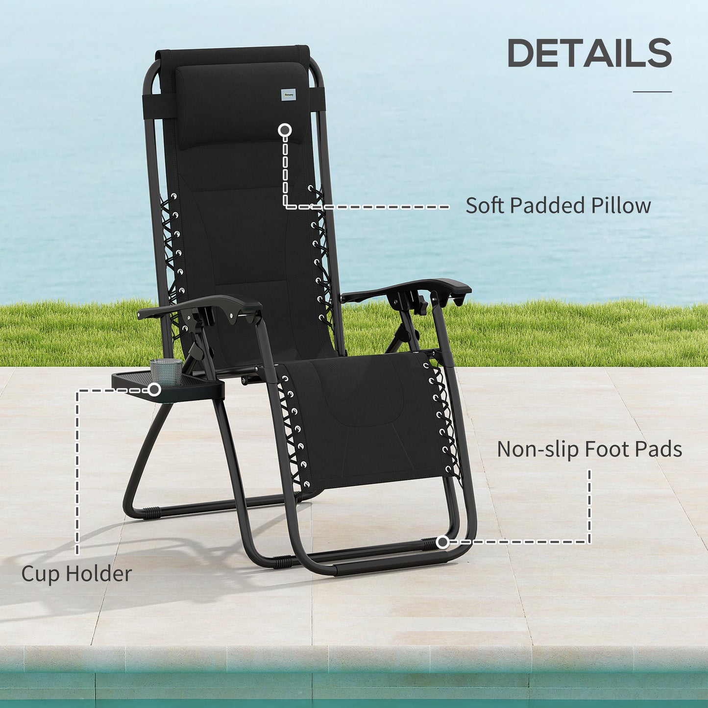 Zero Gravity Lounger Folding Recliner Chair w/ Cup Holder Black