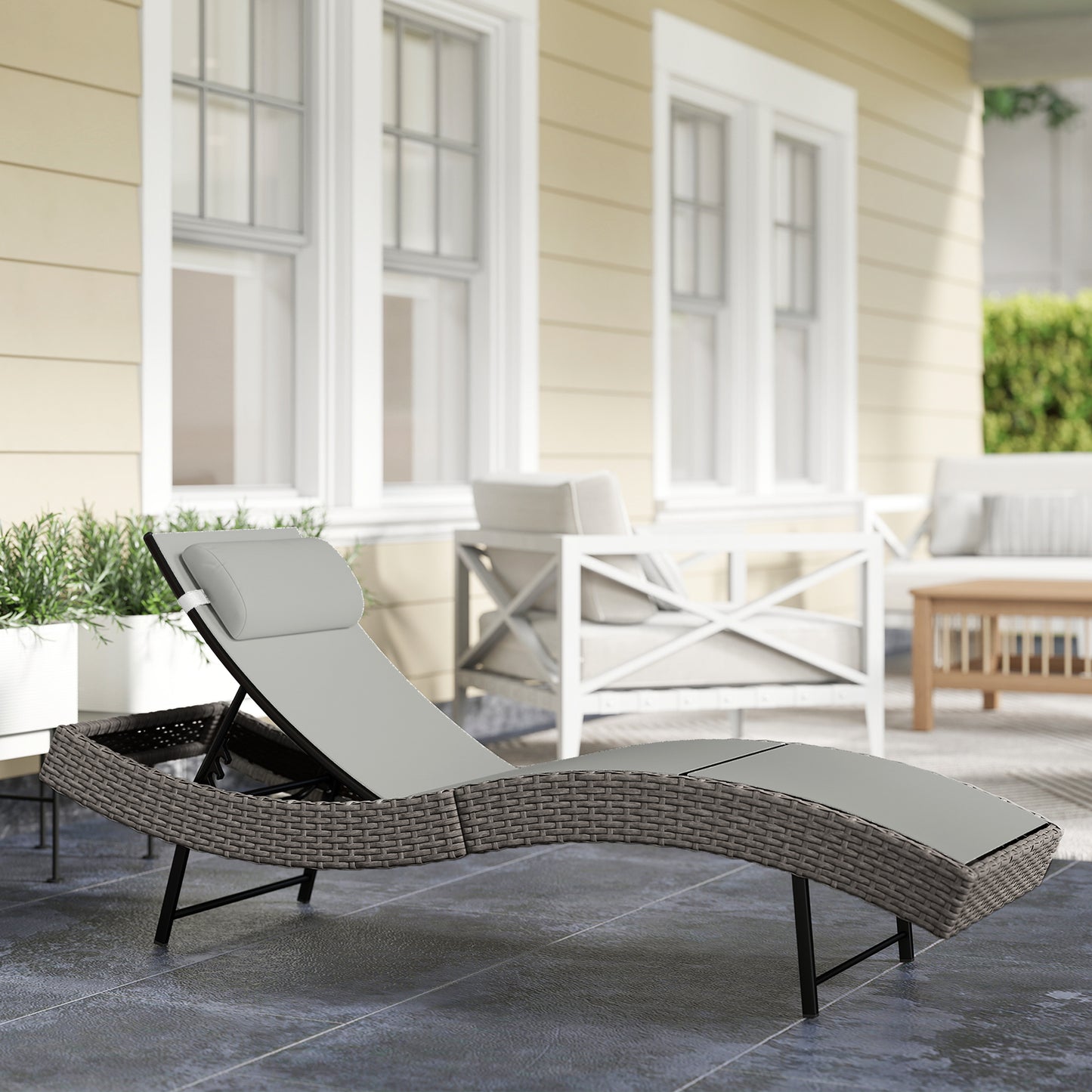Rattan Sun Lounger with 5 Position Back, Texteline Seat, Light Grey