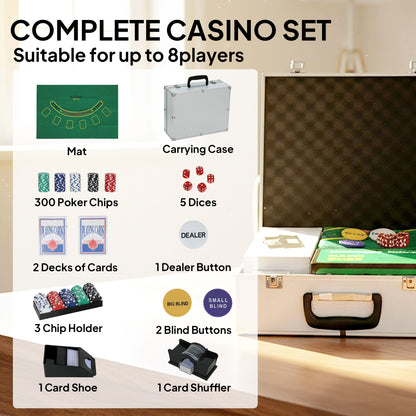 300-Piece Texas Holdem Poker Chips Set with Card Shuffler and Shoe