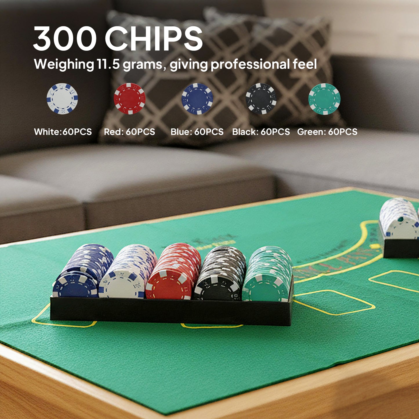 300-Piece Texas Holdem Poker Chips Set with Card Shuffler and Shoe
