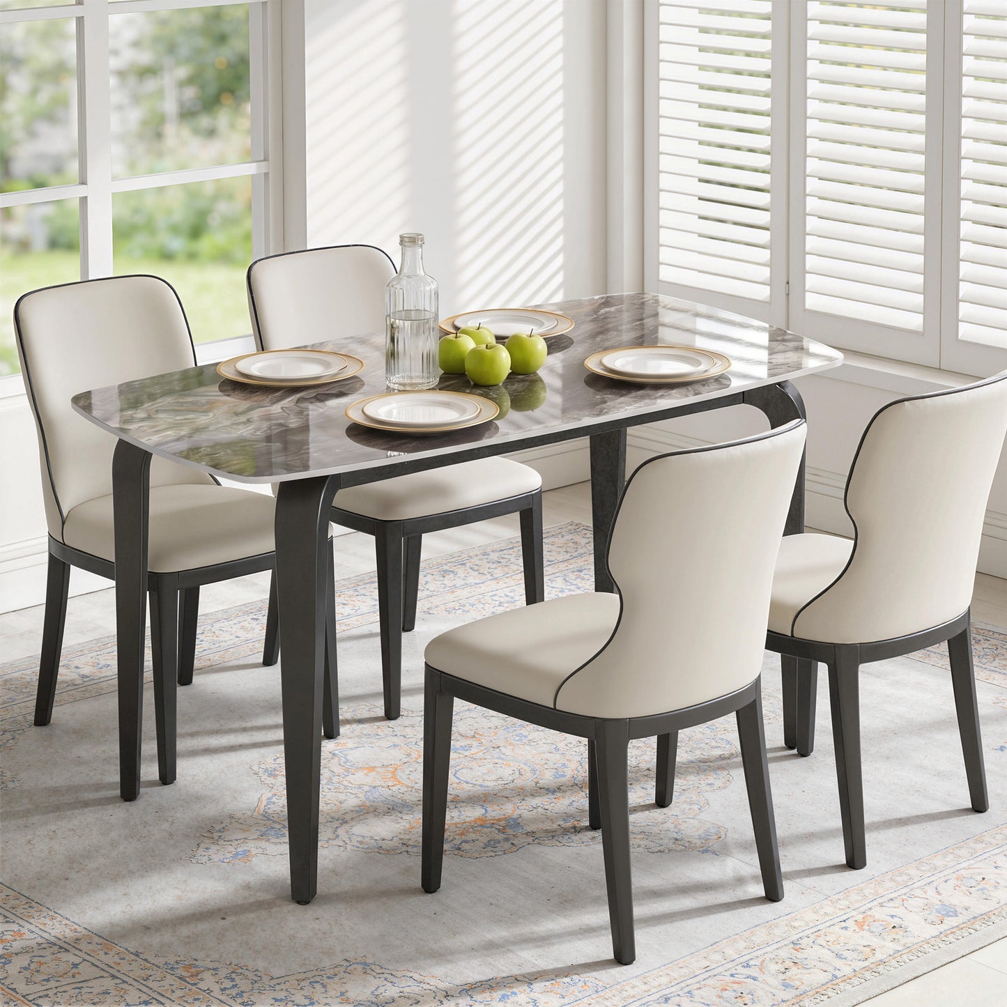 Dining Table for 4, Kitchen Table with Sintered Stone Tabletop, Brown