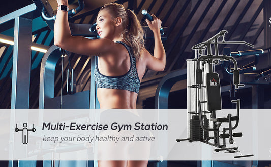 Multi-Exercise Gym Station, with 45kg Weight Stack, for Full Body Workout
