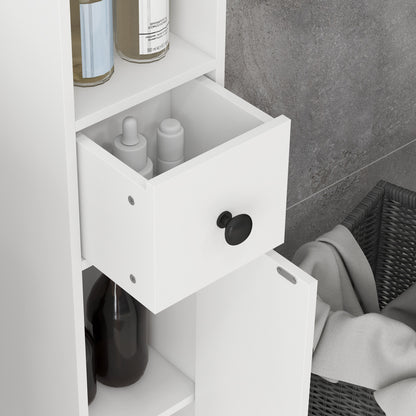 Slim Bathroom Cabinet, Toilet Roll Storage w/ Open Shelves, White