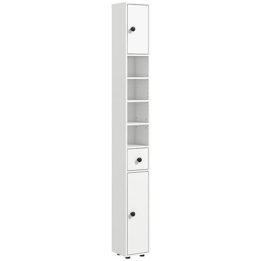 Slim Bathroom Cabinet, Toilet Roll Storage w/ Open Shelves, White