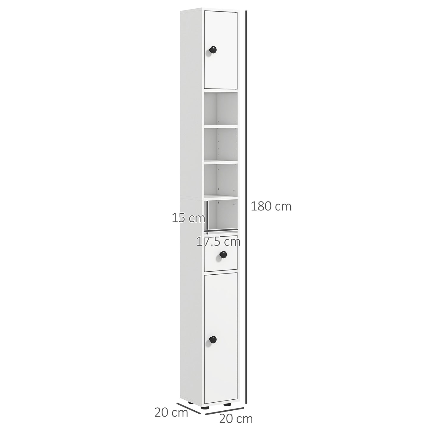 Slim Bathroom Cabinet, Toilet Roll Storage w/ Open Shelves, White