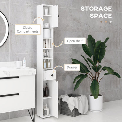 Slim Bathroom Cabinet, Toilet Roll Storage w/ Open Shelves, White