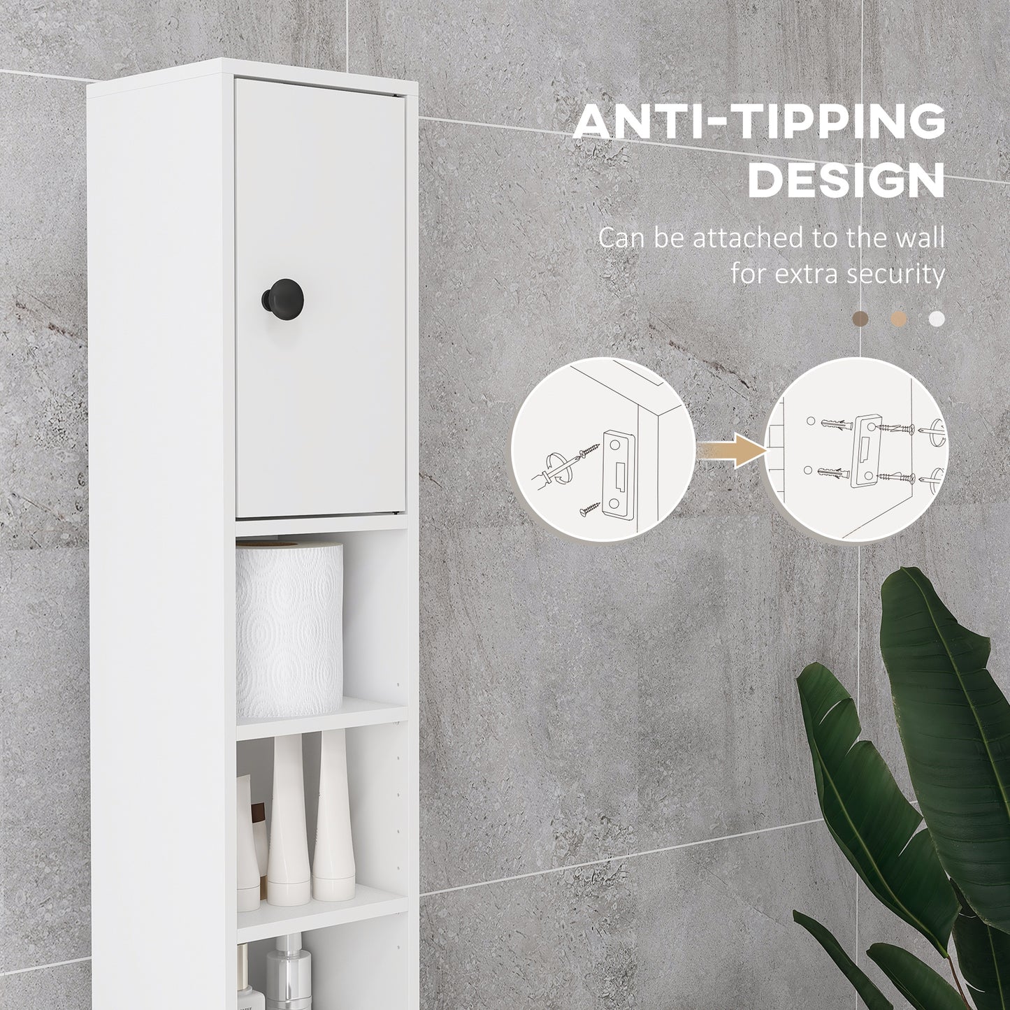 Slim Bathroom Cabinet, Toilet Roll Storage w/ Open Shelves, White