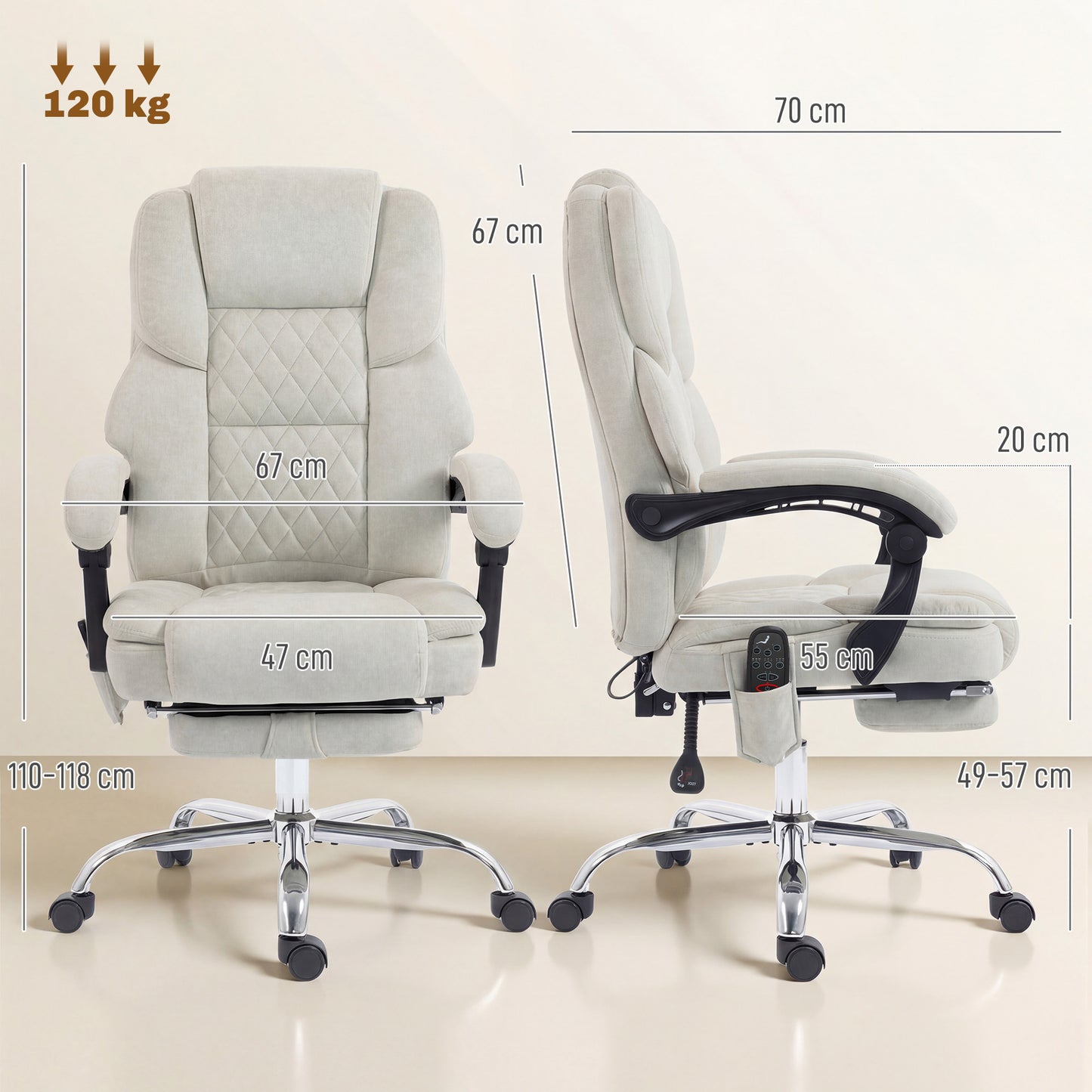 Massage Office Chair with Heat, 135° Reclining Desk Chair, Cream