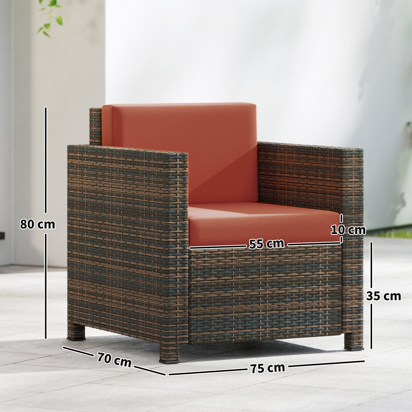 Rattan Garden Armchair, Cushioned Single Rattan Chair, Brown/Orange