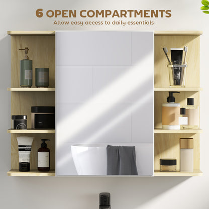 Bathroom Wall Cabinet with Mirror and Open Storage Shelves Natural