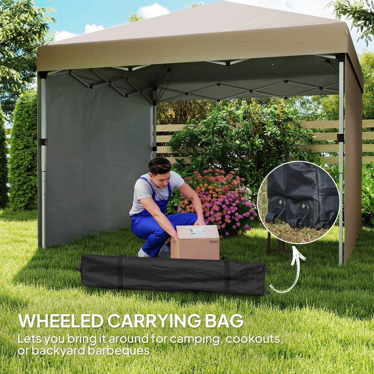 3x3 (M) Pop Up Gazebo Party Tent w/ 2 Sidewalls, Weight Bags Khaki