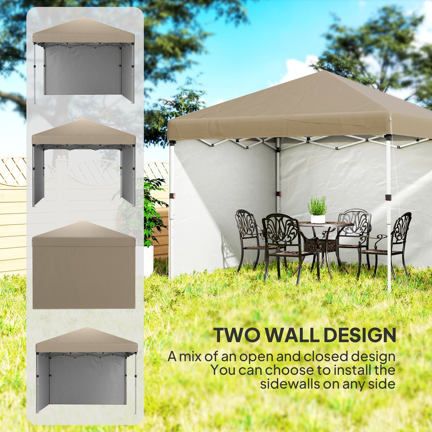3x3 (M) Pop Up Gazebo Party Tent w/ 2 Sidewalls, Weight Bags Khaki