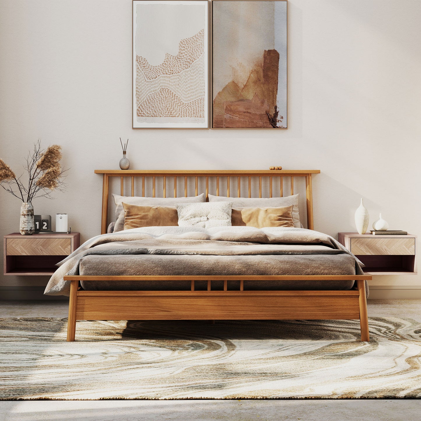 Floating Nightstands Set of 2, Bedside Table w/ Drawer and Open Shelf