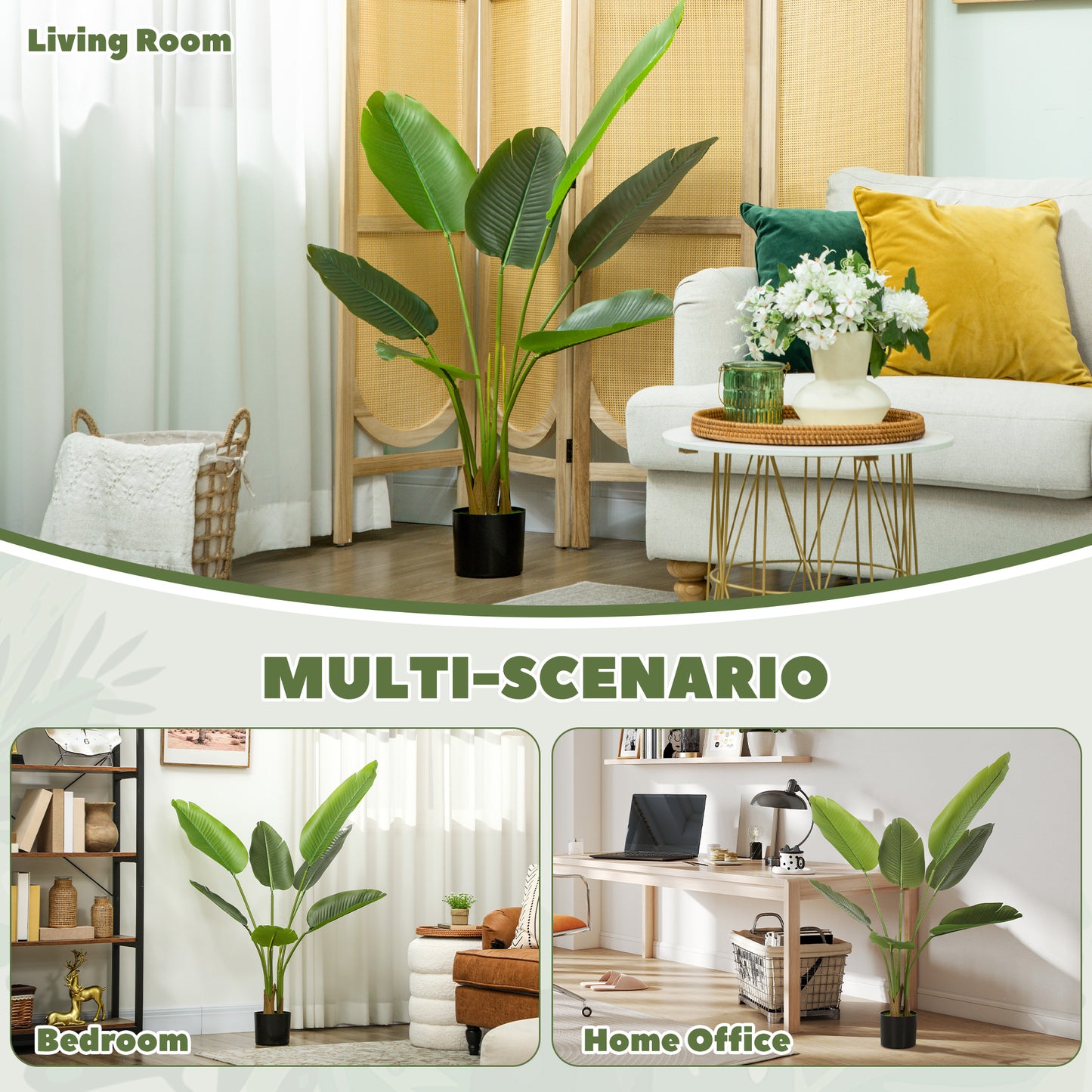 109cm Artificial Bird of Paradise Plant with Flocking in Pot, Green